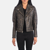 Wysor Distressed Brown Leather Quilted Biker Jacket